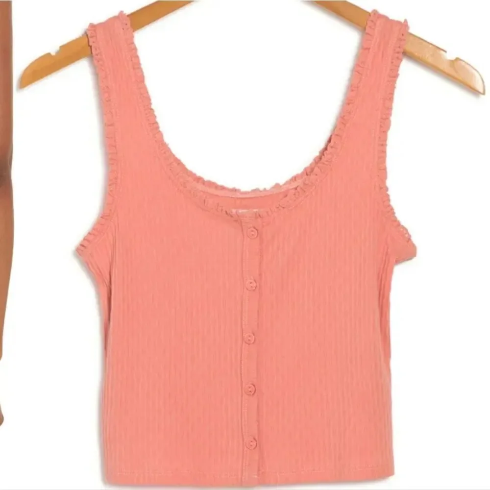 Mauby Ribbed knit cropped button front tank Burmuda Coral